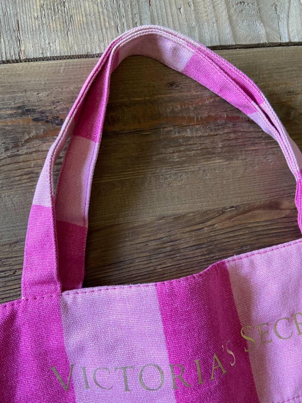 victorias secret tote bag, pink striped tote bag, oversized canvas beach tote, l - Picture 4 of 8